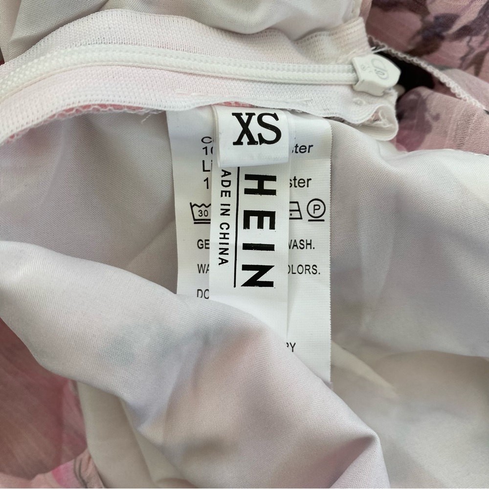 NWOT Pink Floral One Shoulder Ruffle Trim High Waist Flared Mini Dress XS - Picture 12 of 15